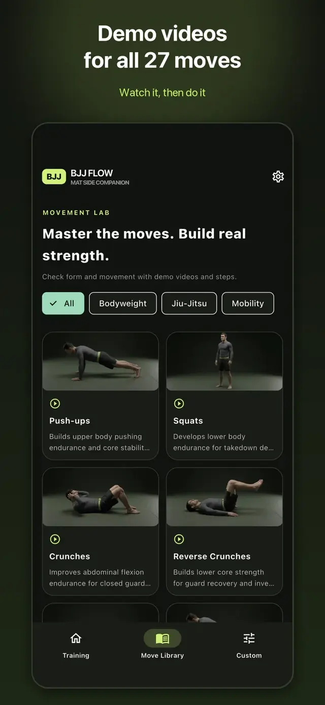 BJJ FLOW 種目一覧画面
