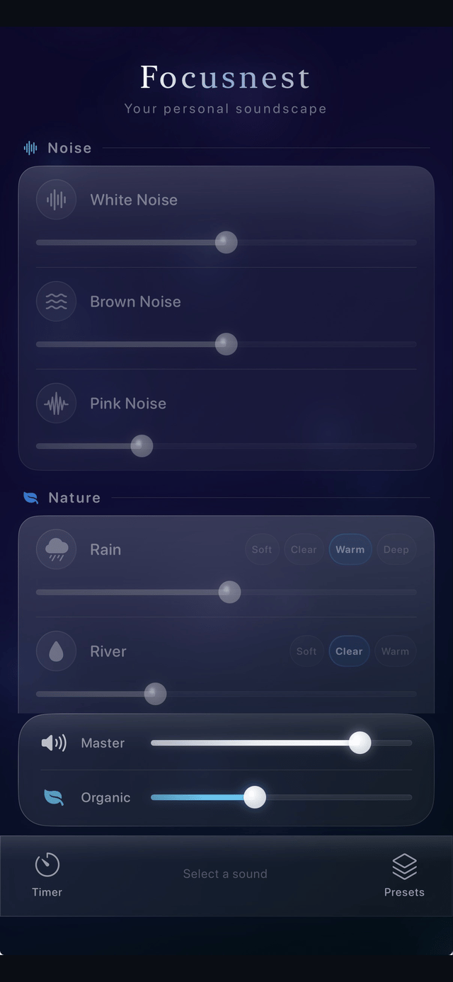 Focusnest mixer screen (alternate)