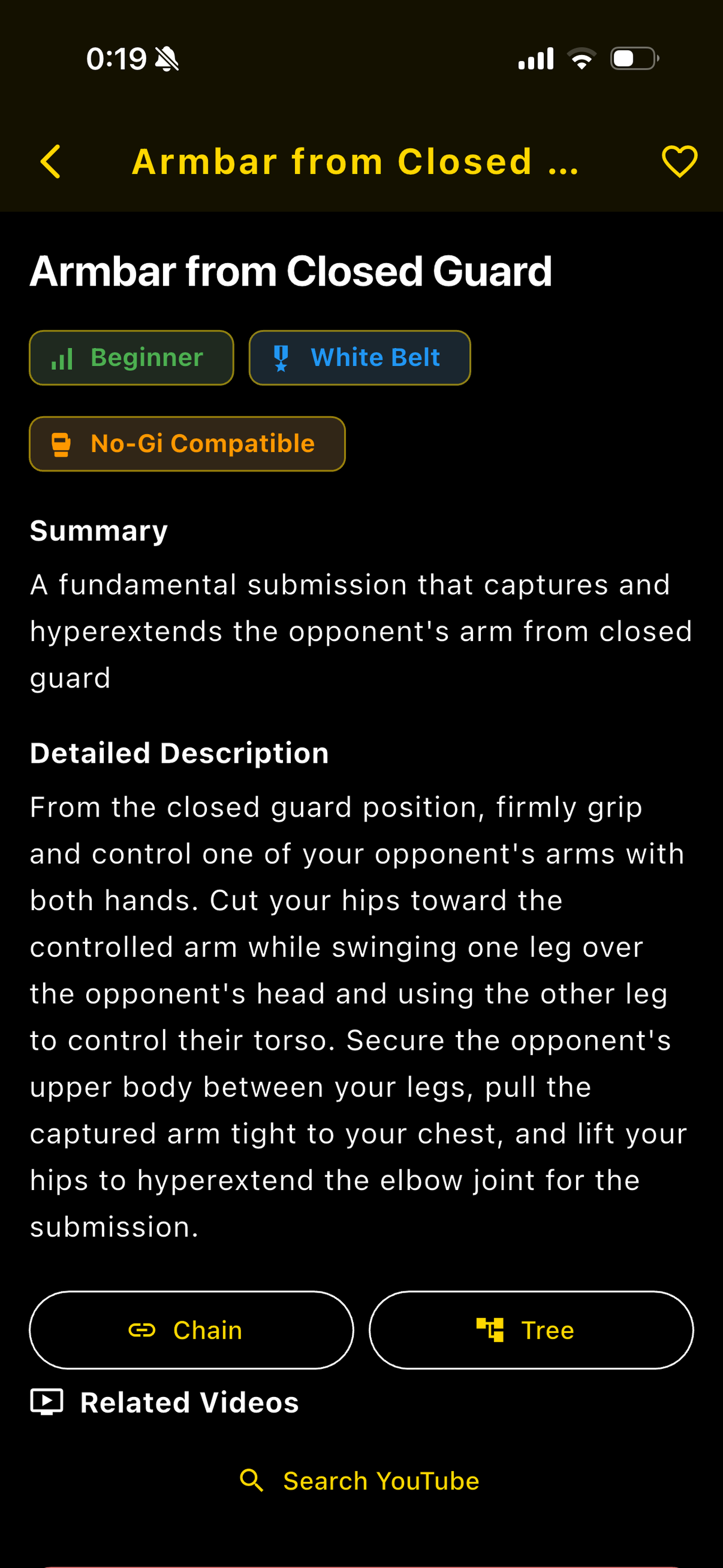 BJJ Techniques learning path screen