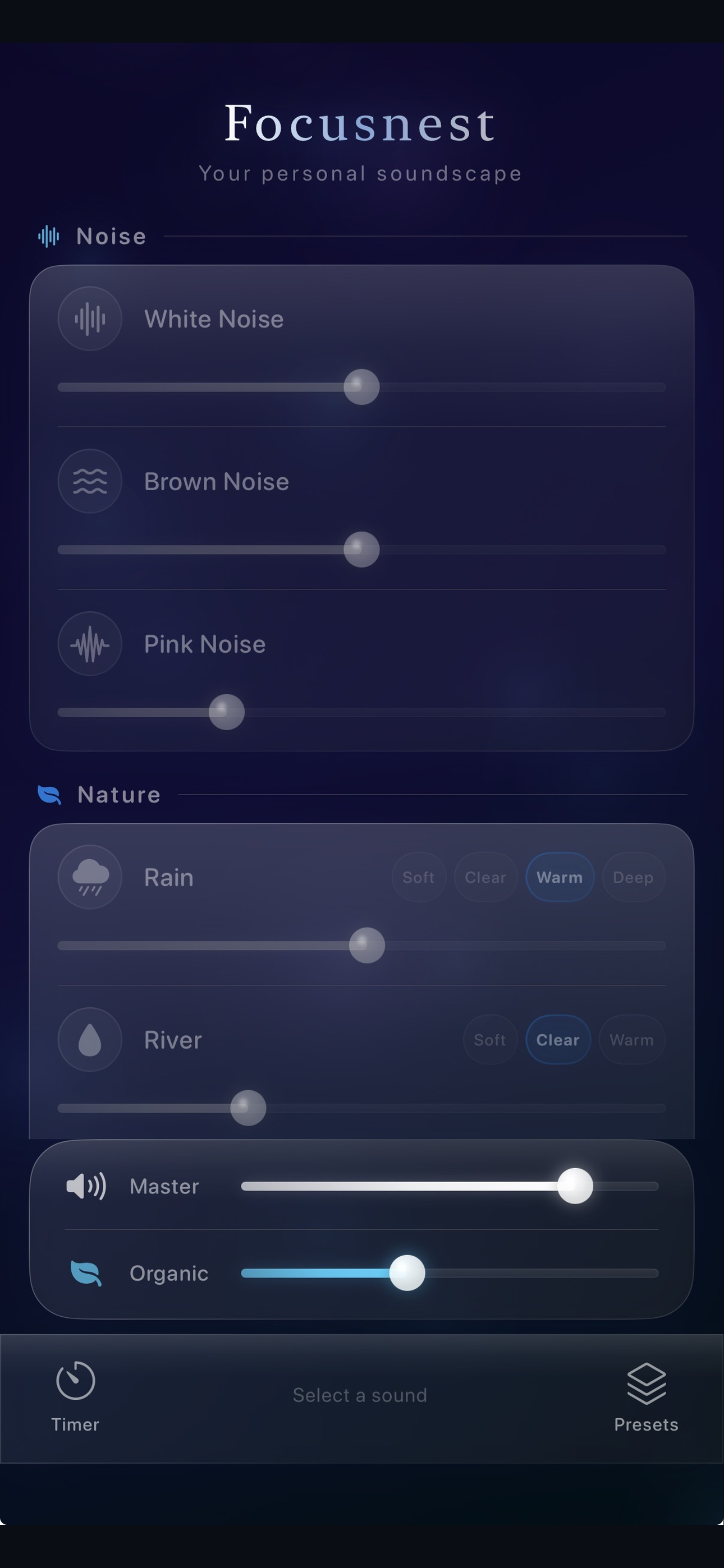 FocusNest mixer screen (alternate)